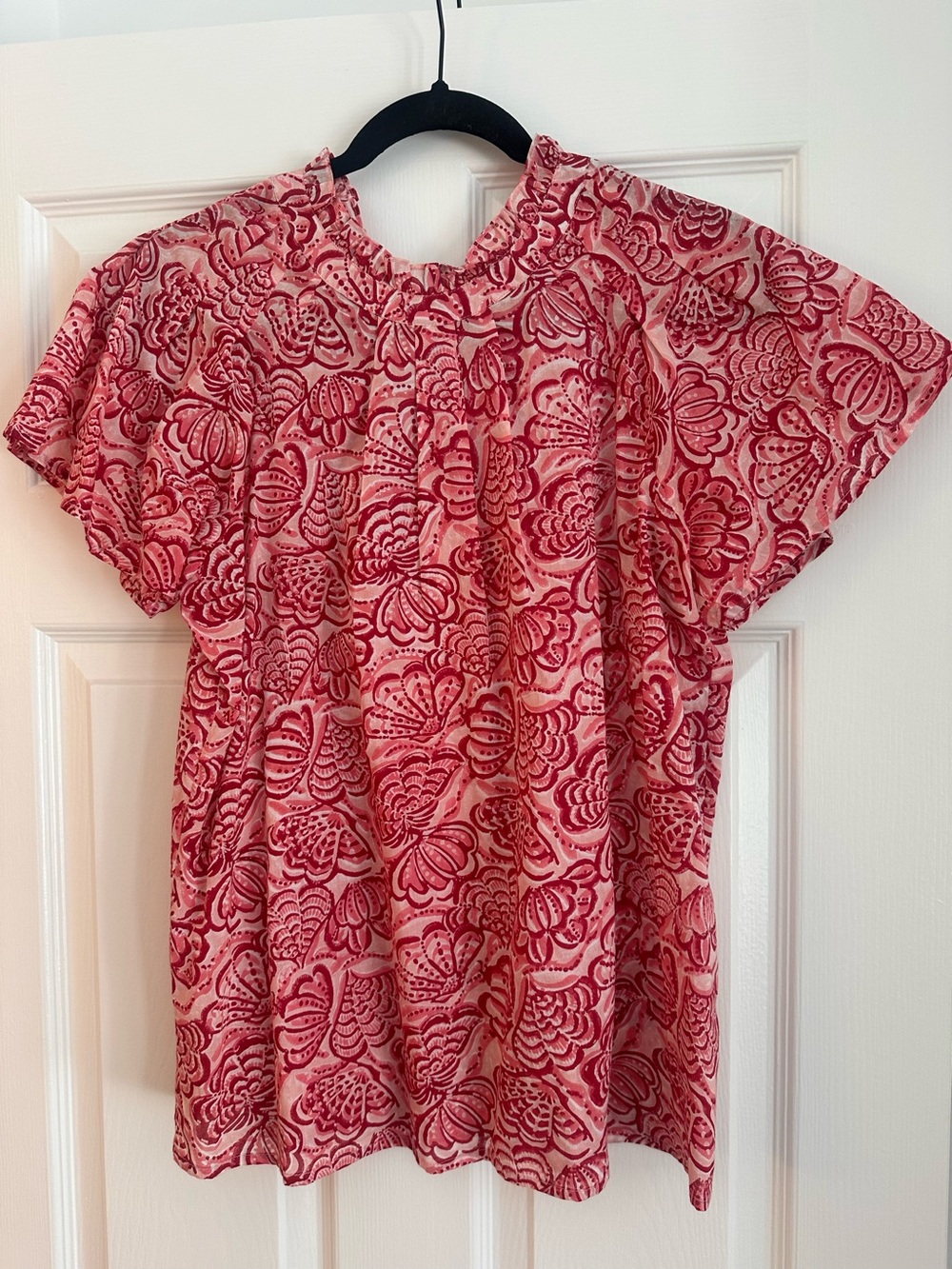 Banjanan Womens Pink Floral Short Sleeve Peasant Top